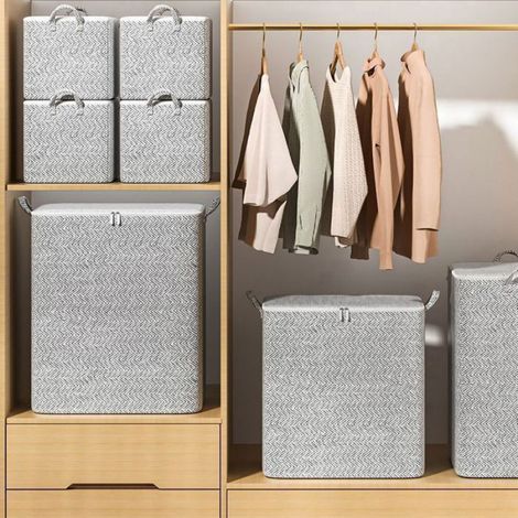 Boîte De Rangement Pliable - Tissu Non Tissé - Pour Vêtements Couettes Oreillers - 48 x 44 x 48 cm - Gris - 1 Pièce (1/4)