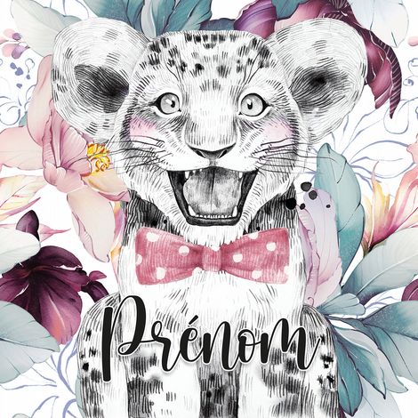 Papier peint panoramique enfant avec prénom personnalisable - Lion Nœud Papillon - 130 cm x 130 cm (1/2)