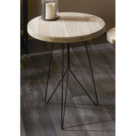 Runder Tisch aus Naturholz mit schwarzen Beinen 66 cm 55Dx66 cm (1/3)