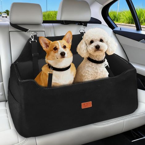 Siège Auto Grand Chien, 78x55x53CM Rehausseur Amovible et Lavable pour Chiens de Moyenne et Grande Taille Laisse Incluse, Panier Chien Voiture Plus Lourds (Noir avec Housse en Cuir Imperméable) (1/5)