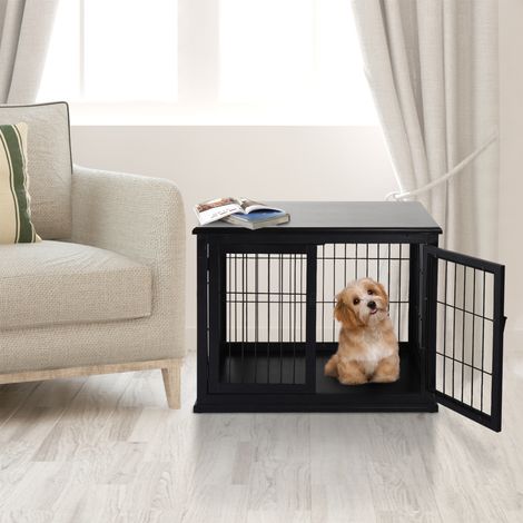 PawHut Hundekäfig, Haustiermöbel, Hundebox für drinnen, MDF-Holz, Schutzklasse E1, 3 abschließbare Türen, max. 30 kg, Maße: 81 x 58 x 66 cm (L x B x H), Schwarz