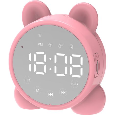 Réveil enfant avec haut-parleur Bluetooth, réveil de chevet avec miroir, affichage numérique de la température et minuteur de sieste, outil d'apprentissage du sommeil pour enfants (1/4)