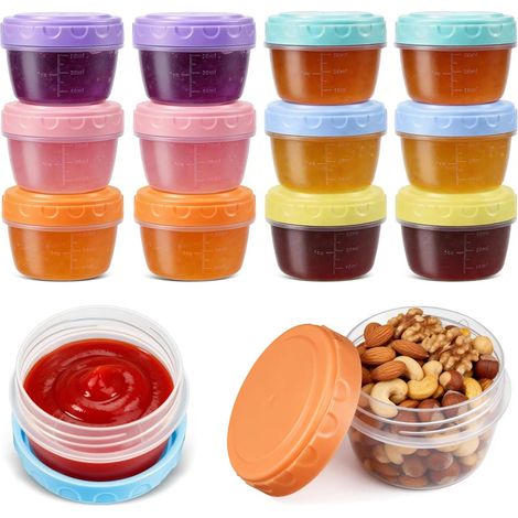 12-teiliges Set kleiner Kunststoffbehälter, Mini-Luftdichtbehälter 79 ml, wiederverwendbare Behälter, Kunststofftöpfe mit Deckel für Kompott/Pürees/Joghurts