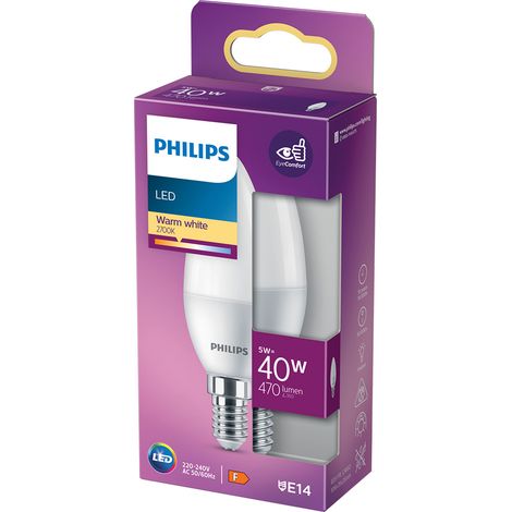 LAMPADA A LED 'OLIVA' CALDA 2700K 4,9 W=40W E14 - 470 lm- 4 pezzi  - PHILIPS