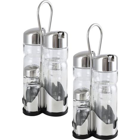 KIT SET 2 MAURY'S MENAGE DA TAVOLA 4PZ INOX SALE PEPE OLIO ACETO CON VERSATORE (1/2)