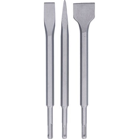 3-teiliger Meißel aus Kohlenstoffstahl mit flacher Spitze für Bohrhammer und Meißelbohrer zum Entkalken von Fliesen und Beton mit rundem Griff (1/5)