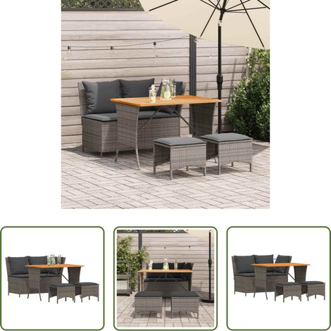 Gartenessgruppe - 4-tlg. Garten-Essgruppe mit Kissen Grau Poly Rattan (1/5)