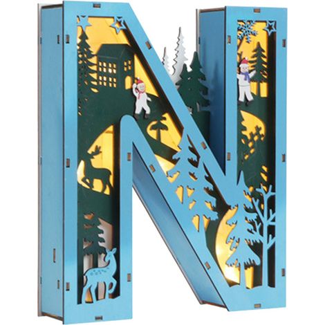 Lettre décorative lumineuse en bois N Style Noël Décoration intérieure artisanale à piles (1/5)