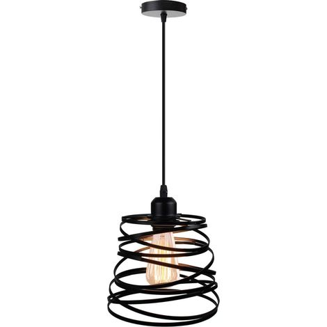 Suspension moderne et créative en spirale avec boule en rotin, métal vintage, douille E27, idéale pour chambre et salon - 20 x 15 cm