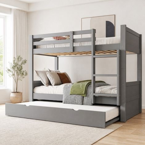 Litera 90 x 200 cm con cama extraíble, divisible en 2 camas individuales, madera, gris HAVRYA (1/5)