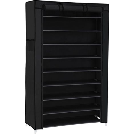 CALICOSY - Armoire à chaussures noire à 10 niveaux avec housse de protection et fermeture éclair - L88 x H160 cm (1/5)