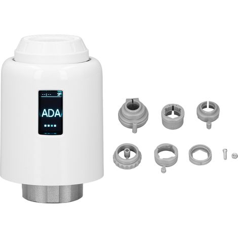 Vanne thermostatique intelligente programmable pour radiateur, automatique et manuelle, compatible avec application mobile, contrôle à distance, régulation précise de la température. (1/5)