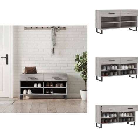 Banc à chaussures sonoma gris 102x35x55 cm bois d'ingénierie - Meuble Range Chaussure - Banc Chaussure - Rangement Chaussures - Meuble Entrée - Rangement Maison (1/5)