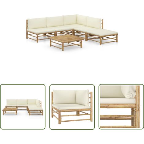 INLIFE Salon de jardin 6 pcs avec coussins blanc crème Bambou (1/5)