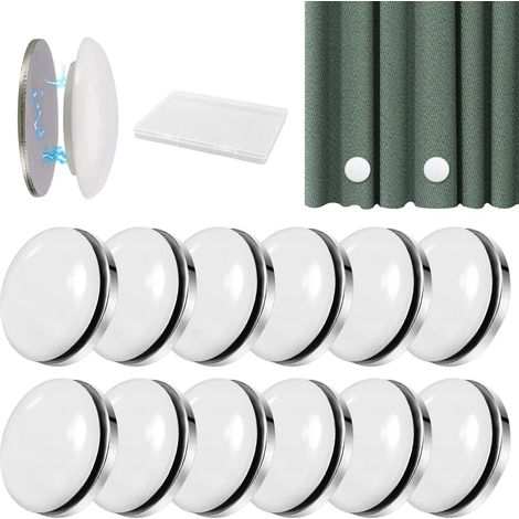 12 Paires Poids de Rideau de Douche, Aimants de Rideau de Douche, Poids de Rideau Magnétique, Aimant pour Rideaux, pour Rideau de Douche (Blanc) (1/5)