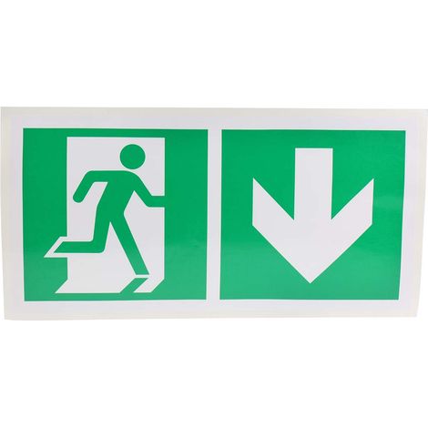 Symbole d'évacuation d'urgence RS PRO, Sortie de secours en bas, Vinyle Etiquette ( Prix pour 1 )