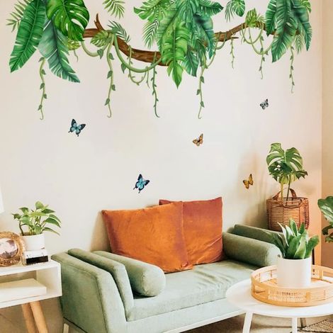 Stickers Muraux Plantes Tropicale Vertes Autocollants Muraux Mural Stickers Feuille de Palmier pour Salon Chambre Bureau (1/4)