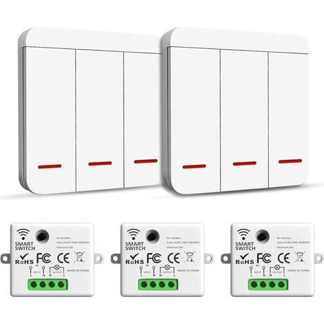 Interrupteur sans fil, émetteur RF, interrupteur de sécurité et récepteur, contrôleur - Interrupteur d'éclairage intelligent 2 200 W/10 A, intérieur 30-50 m, émetteur radio 433 MHz (1/5)