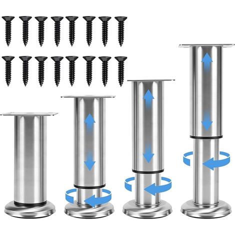 4 Pack Height Adjustable Table Legs Bed Frame Sofa Support Feet Heavy Duty Replacement Legs Cabinet Table Sofa Maximum Load 300kg Silver 18-32cm (1/5)
