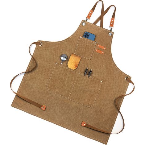 Tablier de travail du bois en toile épaisse imperméable, idéal pour le jardinage et les cafés, couleur beige clair. (1/5)