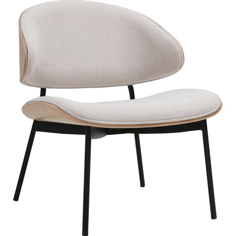 Poltrona in tessuto effetto velluto beige, legno chiaro e metallo nero FABULO