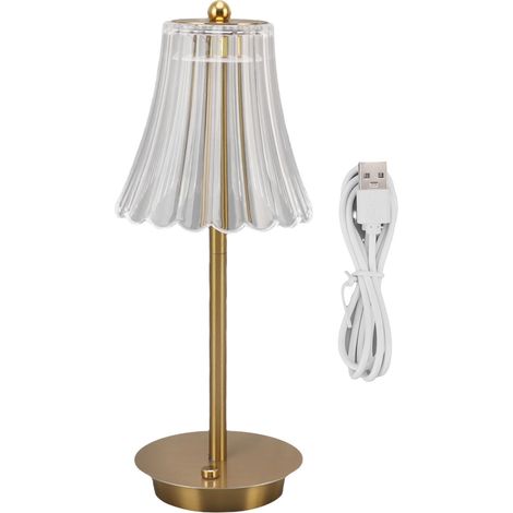Lampe de table tactile sans fil rechargeable USB, design acrylique et métal couleur cuivre, 3 niveaux luminosité, ambiance élégante (1/5)