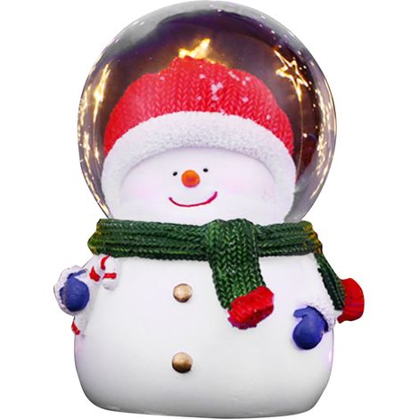 Boule à neige de Noël lumineuse à couleurs changeantes, décoration en résine et verre, boule de Noël avec gros bonhomme de neige à grosse tête (1/5)
