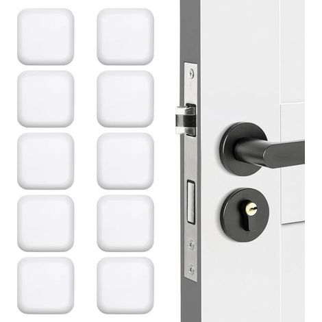 10 white adhesive wall-mounted door stops, 42 mm x 42 mm, silicone door handle protectors (1/5)