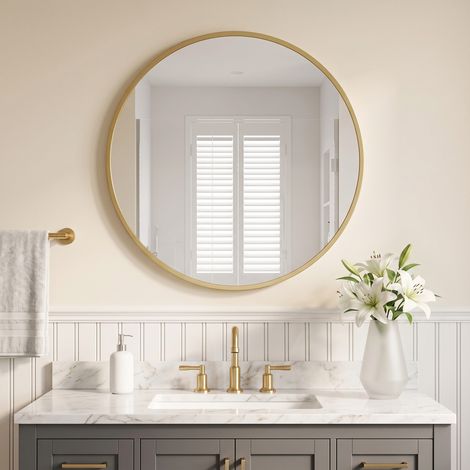 Miroir mural, design moderne, 61 x 61 cm, doré (1/5)