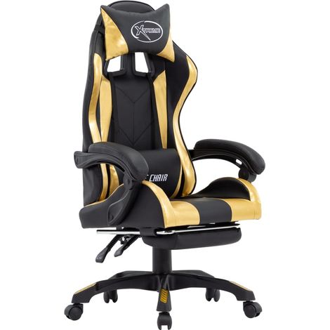 Fauteuil de jeux vidéo avec repose-pied Doré et noir Similicuir