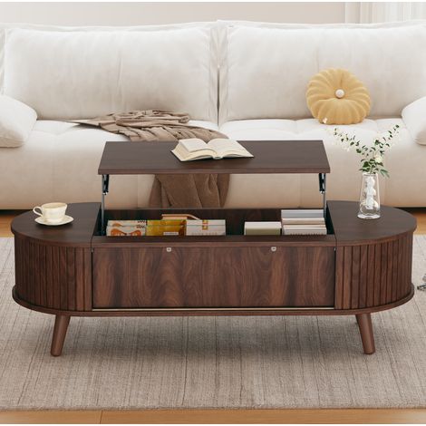 Table basse relevable 120 x 50 x 39,5 cm avec rangement caché, coloris noyer DESVIAE (1/5)