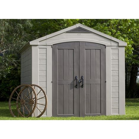 Keter Factor Beige Garden Shed 8 x 11 ft Apex Outdoor Storage Wood Effect Resin