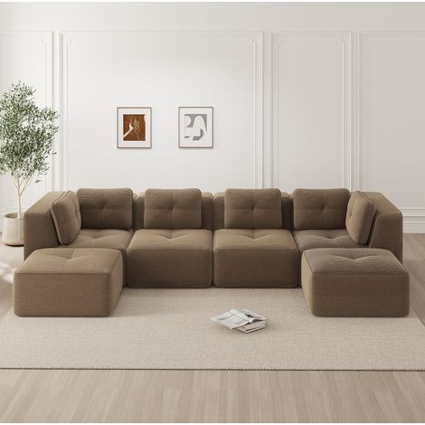 FloraGrace canapé modulable, corduroy brun, sans montage, design antiglisse, usage salon et repos (1/5)