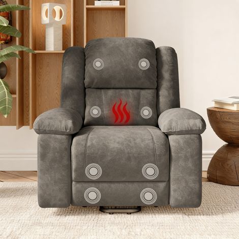 Fauteuil relaxation Massage électrique, 8 points de massage, Chauffage lombaire, avec Repose-Pied Ajustable, Inclinable, Gris