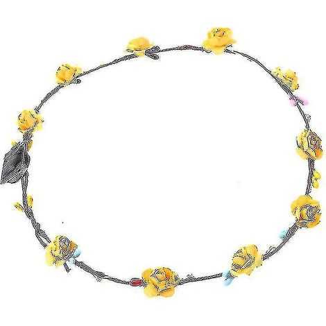 Couronne de fleurs LED lumineuse pour fêtes, mariages, anniversaires, Noël et Halloween (jaune, 10 fleurs, 10 lumières clignotantes)