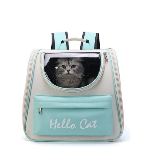 Sac à dos pliable et mignon pour chats de petite et moyenne taille, chiots et chiens. Transparent, respirant et résistant à la chaleur. Vert. (1/5)