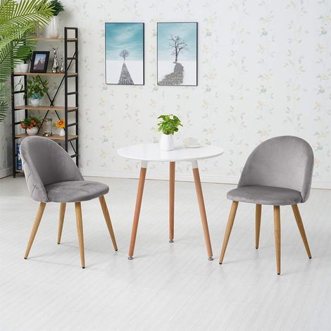Dining Chairs,2x Velvet Kitchen Leisure Chairs with Backrest and Wooden Style, Grey (1/5)