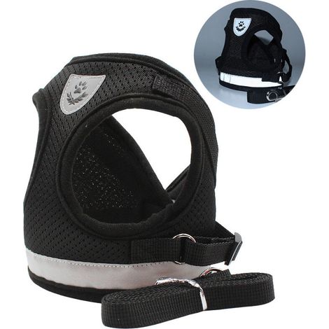 Harnais réflechissant, Harnais réglable, Harnais avec Laisse, Harnais pour Chiot, Harnais pour Chat (Noir-L) (1/5)