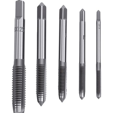 Jeu de 5 tarauds coniques manuels M3 M4 M5 M6 M8 en acier au carbone avec gorge droite pour retarauder les filetages endommagés. (1/5)
