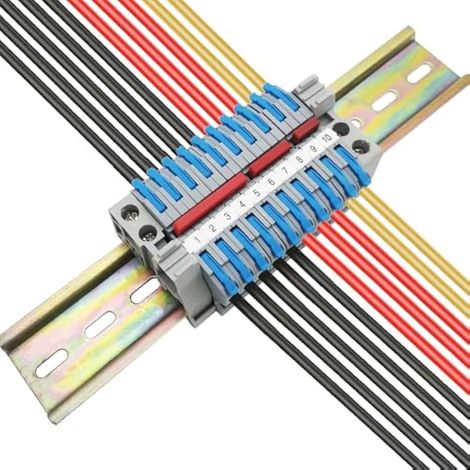 Kit de Bornier de Rail DIN,10 pcs bleu Bornier Rail DIN, Avec Bande de Repérage Numérique, Bande de Connexion (2P, 3P, 5P) (1/5)