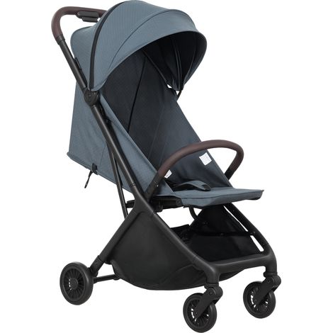 Landau Poussette canne bébé pliable dossier inclinable repose-pieds ajustable capote harnais 5 points charge 15 kg bleu foncé