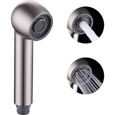 Douchette Robinet Cuisine Remplacement 2 Jets Tête Douchette pour Mitigeur extractible Cuisine, Filetage droit G1/2, Nickel Brossé (1/5)