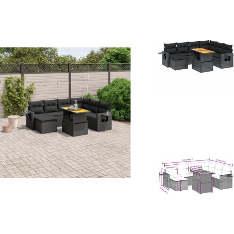Salon de jardin 8 pcs avec coussins noir résine tressée - Ensemble Salon De Jardin - Meuble Extérieur - Résine Tressée - Rotin Synthétique - Table Extensible (1/3)