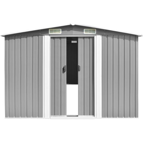 Vidaxl – Abri de jardin métal 257x392x181 cm – Acier galvanisé résistant à la corrosion – Toit incliné pour évacuation des eaux – Ventilation intégrée