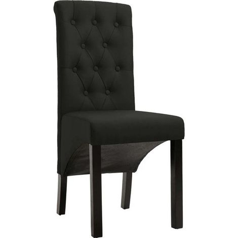 Chaise capitonnée tissu noir et pieds bois noir Neta - Lot de 2 (1/5)