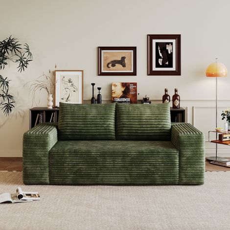 Canapé modulable 180x90x83 cm – canapé compact 3 places sans montage assise moelleuse – velours côtelé – vert (1/5)