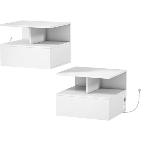 HOMCOM 2 Comodini Sospesi con Ricarica e Archiviazione, Bianco