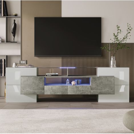 Stilvoller TV-Schrank, Lowboard.hochglänzendes Weiß, 200 cm, LED-Beleuchtung, Wohnzimmermöbel. modernes Design. elegante Glasoberfläche. (1/5)