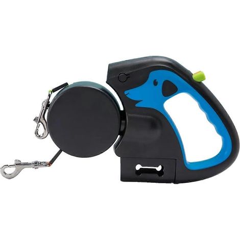 Drehbare Leine für 2 Hunde, doppelt verstellbares Seil mit Taschenlampe, Kotbeutelspender, einziehbare Haustierleine (1/5)