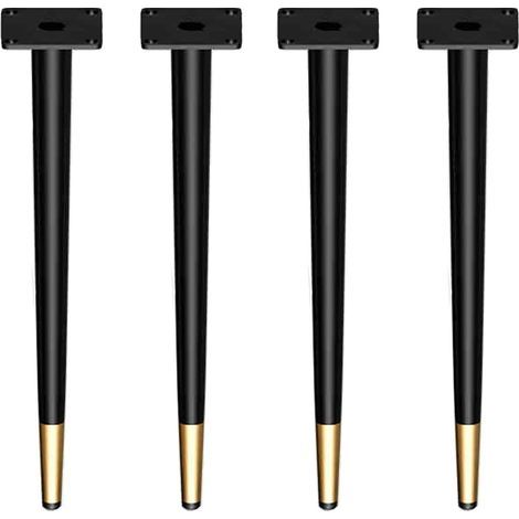 Lot de 4 Pieds de Meuble Coniques en métal, Noir et doré, réglables, Droits et Coniques, pour Bureau, chaises, armoires, canapés et Autres Meubles (35 cm). (1/4)